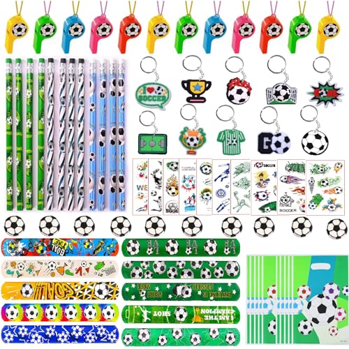 ENIKMOSD Fußball Party Mitgebsel Geschenke Kinder,Fußball Schlüsselanhänger,Armband,Tattoos,Bleistift,Pfeife, Radiergummi,Geschenktüte,Fussball Give Aways Kindergeburtstag für Junge Mädchen von ENIKMOSD