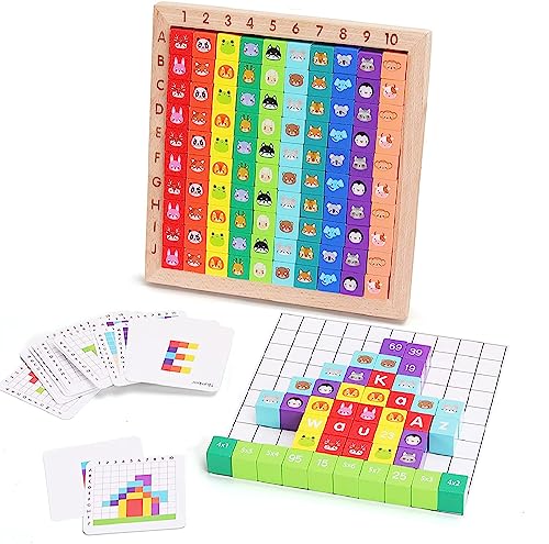 ENIKMOSD Holz Lernspielzeug ab 3 4 5 6 7 8 Jahre Kinder,Montessori Lernspiele Mathematik Zählen Buchstabe Tier Farben,1-100 Zahlen Multiplikations Lernspiel Busy Board Lernspielzeug für Jungs Mädchen von ENIKMOSD
