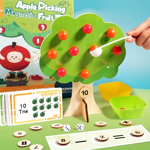 ENIKMOSD Holzspielzeug Mathespiele Magnetisch Apfelbaum Montessori Lernspielzeug für Kinder ab 3 Jahren,Zählen Mathe Lernkarten,Pädagogisches Spielzeug für 3-6 Jahre Jungen Mädchen Geschenk von ENIKMOSD