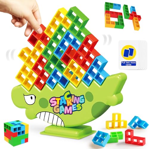 ENIKMOSD Tetra Tower Spiel,64Stück Tower Game für Kinder Erwachsene,Balance Tetris Spielzeug,Schaukelstapel Stapelspiel Stapelblöcke Balancing Spiel für Kinder Teenager von ENIKMOSD