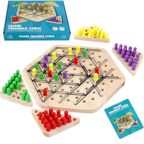 Triggle Spiel Gummibänder,Ketten Dreieck Schachspiel Holz,Intellektuelles schachbrettspiel für 2-4 Spieler,Strategie Steckbrettspiel Triggle Board Game für Familienaktivitäten Kinder Erwachsenen von ENIKMOSD