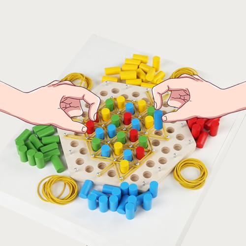 Triggle Spiel Holz,Triggle Board Game,Steckbrettspiel Brettspiel für 2-4 Spieler Kinder Erwachsene,Triggle Spiel Schach,Spiel Gummibändern Dreieck,Triggle-Gummiband-Spiel,Ketten Dreieck Spiel von ENIKMOSD