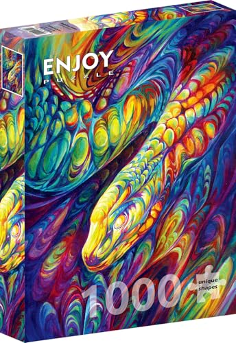 1000 Pieces Jigsaw Puzzle for Adults – Matte Finish, Soft Touch, Sturdy and Unique Pieces, Tight Fit, Vivid Colors, Missing Pieces Service – Multicolor Rainbow Snake in Neon Painting – by ENJOY Puzzle von Enjoy puzzle