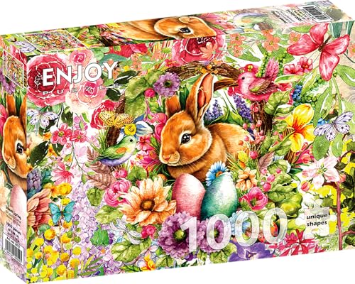 1000 Pieces Jigsaw Puzzle for Adults – Matte Finish, Soft Touch, Sturdy and Unique Pieces, Tight Fit, Vivid Colors, Missing Pieces Service – Easter Bunny with Eggs and Spring Flowers – by ENJOY Puzzle von Enjoy puzzle