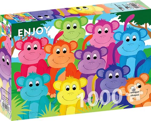 1000 Pieces Jigsaw Puzzle for Adults – Matte Finish, Soft Touch, Sturdy and Unique Pieces, Tight Fit, Vivid Colors, Missing Pieces Service – Multicolor Rainbow Monkeys Illustration – by ENJOY Puzzle von Enjoy puzzle