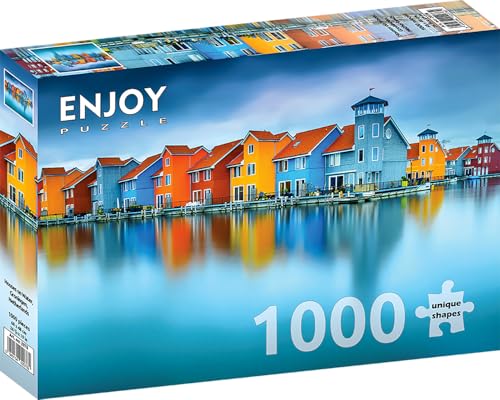 1000 Pieces Jigsaw Puzzle – Matte Finish, Soft Touch, Sturdy and Unique Pieces, Tight Fit, Vivid Colors, Missing Pieces Service – Picturesque Water Houses Landscape in Groningen – by ENJOY Puzzle von Enjoy puzzle