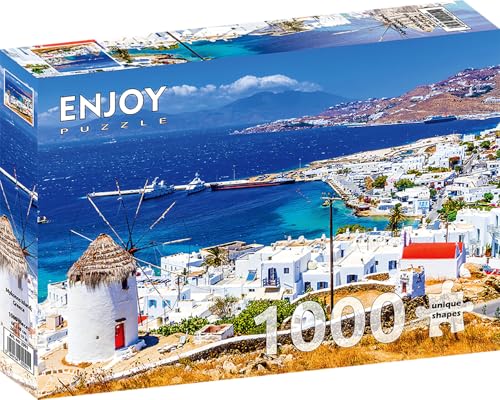 1000 Pieces Jigsaw Puzzle – Matte Finish, Soft Touch, Sturdy and Unique Pieces, Tight Fit, Vivid Colors, Missing Pieces Service – Idyllic Greek Island Landscape with Houses and Sea – by ENJOY Puzzle von Enjoy puzzle