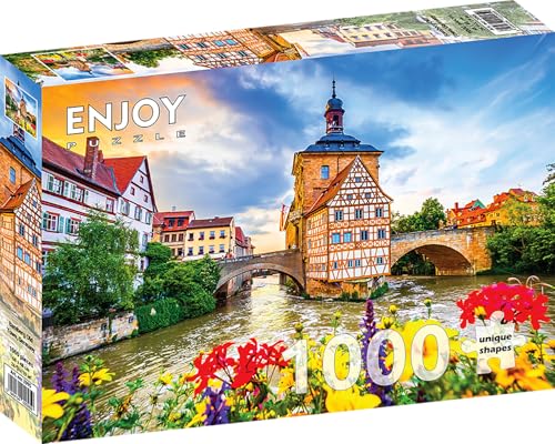 1000 Pieces Jigsaw Puzzle – Matte Finish, Soft Touch, Sturdy and Unique Pieces, Tight Fit, Vivid Colors, Missing Pieces Service – Historic Old Town Cityscape of Bamberg Germany – by ENJOY Puzzle von Enjoy puzzle