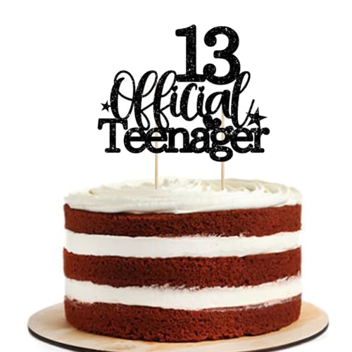 ENLACE Tortendeko 13. Geburtstag Mädchen Teenager,Official Teenager Deko 13 Geburtstag Teenager Junge,Glitzer Schwarz Kuchendeko Geburtstag 13 Jahre,Cake Topper Geburtstag 13 Jahre Jungen Mädchen von ENLACE