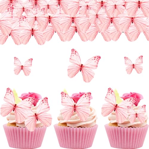 ENLACE Essbare Schmetterlinge für Torte,50 Stück Essbare Tortendeko Rosa Schmetterlinge Deko Geburtstag,Esspapier Schmetterlinge Kuchen Deko Essbar,Schmetterlinge Deko Torte,Cupcake Deko Essbar von ENLACE