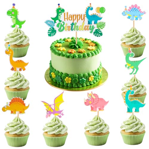 ENLACE 33 Stück Dino Tortendeko Geburtstag,Happy Birthday Tortendeko Dinosaurier,Dino Kuchen Deko Junge Mädchen,Dino Geburtstag Deko,Dino Cake Topper Kindergeburtstag,Dino Muffins Deko für Babyparty von ENLACE