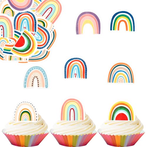 ENLACE Essbare Regenbogen Tortendeko Geburtstag,40 Stück Regenbogen Kuchen Deko Geburtstag Essbar,Cupcake Topper Regenbogen Deko Kindergeburtstag,Esspapier Regenbogen Deko Torte Geburtstag Taufe von ENLACE