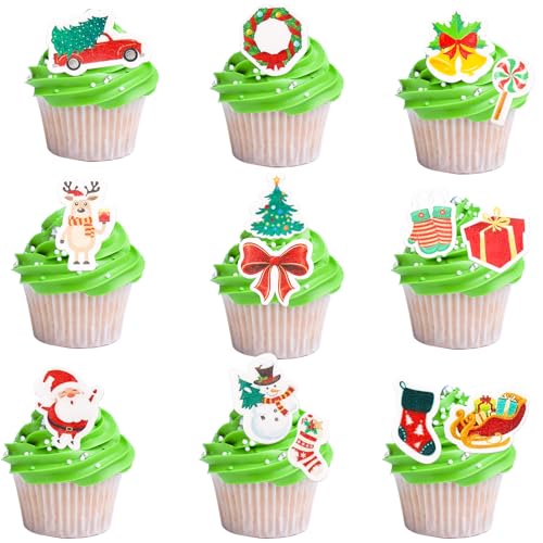 ENLACE Tortendeko Weihnachten Essbare,60 Stück Esspapier Weihnachten Cupcake Topper,Kuchen Deko Weihnachten,Muffin Deko Weihnachten Essbar,Essbare Weihnachtsdeko für Torte,Essbare Deko Weihnachten von ENLACE