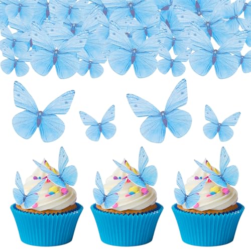 ENLACE Essbare Tortendeko Schmetterlinge Cupcake Topper Essbar,Esspapier Schmetterlinge Tortendeko Essbar,Blau Schmetterling Geburtstag Deko Kuchen,Schmetterlinge Muffin Deko,Cupcake Deko Essbar von ENLACE