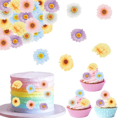 ENLACE Essbare Blumen für Torte,48 Stück Gänseblümchen Tortendeko Blumen Essbar,Bunt Essbare Blüten Cupcake Deko,Essbare Papierblumen Kuchendeko Blumen Deko Torte für Geburtstag Hochzeit Taufe von ENLACE