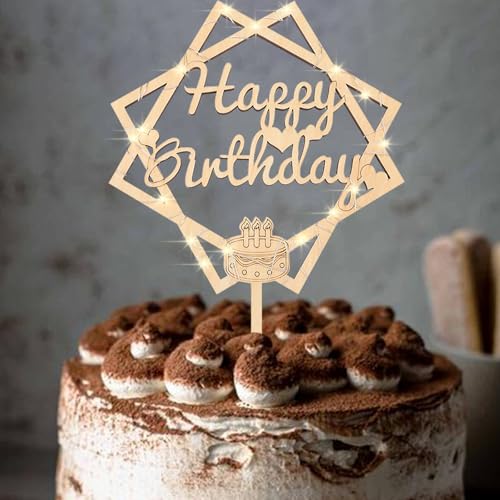 ENLACE Happy Birthday Tortendeko Geburtstag Holz mit LED Lichterkette,Happy Birthday Cake Topper Geburtstag aus Holz,Kuchen Deko Geburtstag für Mädchen Jungen Frauen Mann,Torten Topper Größe 16x24cm von ENLACE