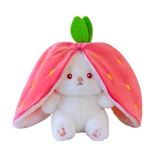 ENLACE Hasen Verstecken Plüsch, Hase Kuscheltier Plüschtiere Erdbeere, 25cm Weiches und Kuscheliges Plüschtier Hase Erdbeere, Kuscheltier Osterhase Geschenk für Jungen und Mädchen von ENLACE