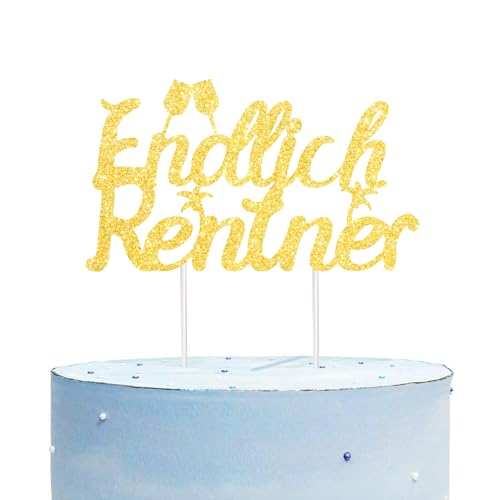 ENLACE Tortendeko Endlich Rentner Cake Topper,Rente Deko Torte,Glitzer Tortendeko Ruhestand Deko Gold,Glücklichen Ruhestand Kuchendeko,Rentnerin 2025 Torten Deko für Frauen Männer 15,5cm von ENLACE