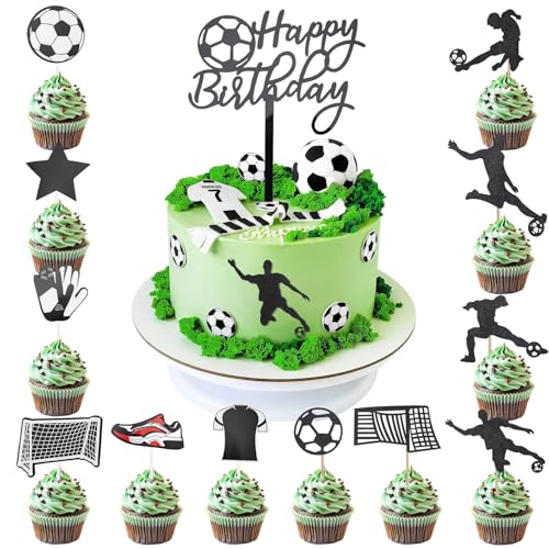 ENLACE Tortendeko Fussball,Tortendeko Geburtstag Fußball Deko,17 Stück Fussball Kuchen Deko,Tortendeko Geburtstag Junge,Fussball Torten Deko Kindergeburtstag,Cake Topper für Party Deko von ENLACE