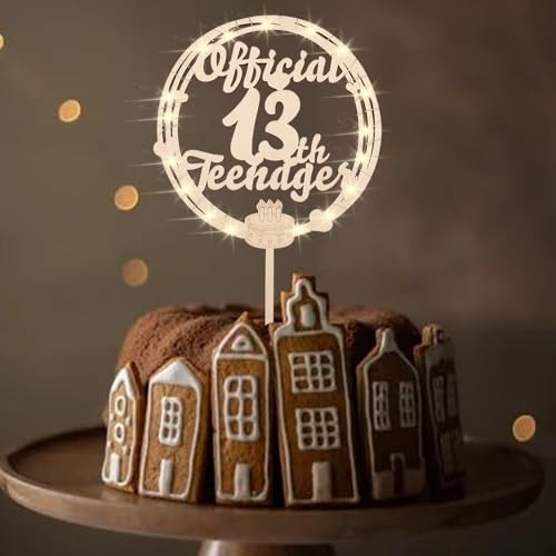 ENLACE Holz Tortendeko 13. Geburtstag Mädchen Teenager Deko,Kuchen Deko 13 Geburtstag Teenager Junge,Official Teenager 13 Geburtstag Deko mit LED,Cake Topper Teenager 13 Jahre Mädchen Junge von ENLACE