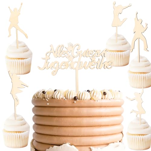 ENLACE Holz Tortendeko Jugendweihe Junge Mädchen,6 Stück Jugendweihe Deko Torte,Cake Topper Jugendweihe,Alles Gute zur Jugendweihe Kuchendeko,Tortenaufleger Jugendweihe,Kuchen Topper Jugendweihe von ENLACE