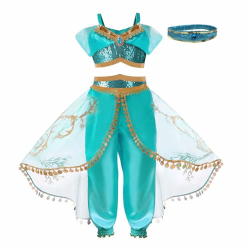 ENNOTEK Jasmine Kostüm Kinder - Prinzessin Kleid Outfit Mädchen - Jasmin Verkleidungskostüm für Geburtstage, Party, Karneval und Halloween, 7-8 Jahre von ENNOTEK