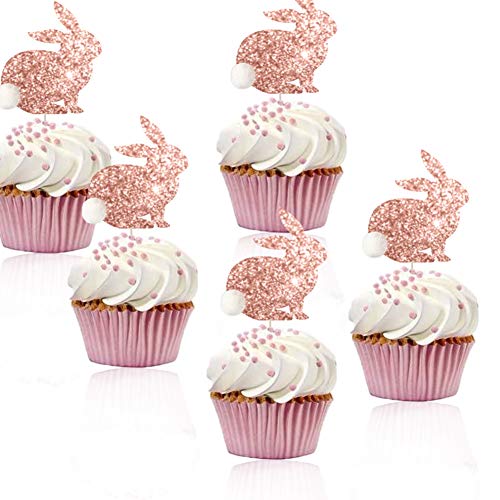 12 Stück Ostern Cupcake Toppers Rosegold Hase Toppers Ostern Party Deko Frohe Ostern Tortendeko Rosegold Ostern Kuchen Dekorationen von ENSTAB