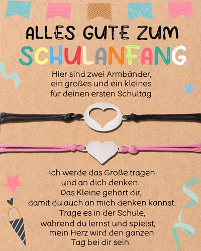 2 Stück Einschulung Geschenk Junge Mädchen Schulkind Geschenk Erster Schultag Schultüte Füllung Schulkind Armband Einschulungskarte Schulanfang Geschenke (2 STK-Herz) von ENSTAB