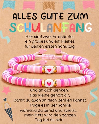 2 Stück Einschulung Geschenk Junge Mädchen Schulkind Geschenk Erster Schultag Schultüte Füllung Schulkind Armband Einschulungskarte Schulanfang Geschenke (2 STK-Rosa) von ENSTAB