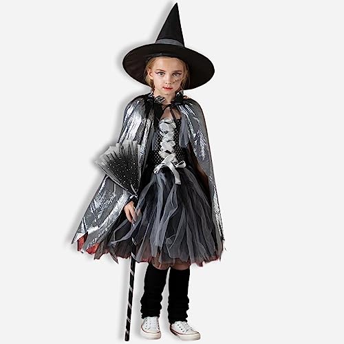 ENSTAB 3 Stück Halloween Kinder Kostüm Umhang+Hut+Zauberbesen Hexe Kostüm Kinder für Fasching Halloween Karneval Mädchen von ENSTAB