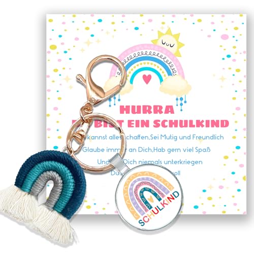 ENSTAB Einschulung Mädchen Geschenk Regenbogen Schlüsselanhänger Grußkarte Geschenkbox Einschulung Einschulungsgeschenk Mädchen und Junge (Dunkelblau) von ENSTAB