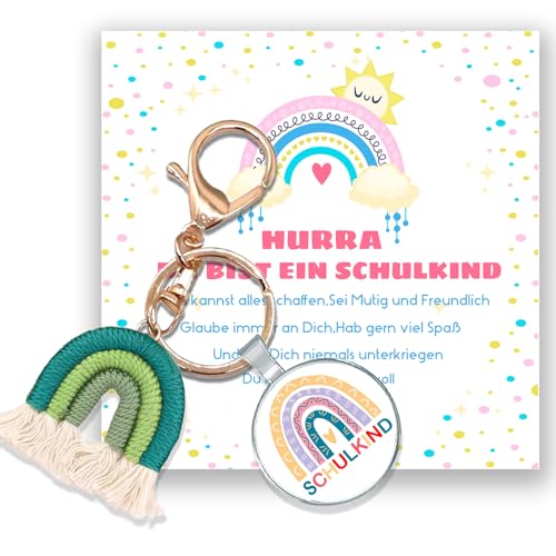 ENSTAB Einschulung Mädchen Geschenk Regenbogen Schlüsselanhänger Grußkarte Geschenkbox Einschulung Einschulungsgeschenk Mädchen und Junge (Grün) von ENSTAB