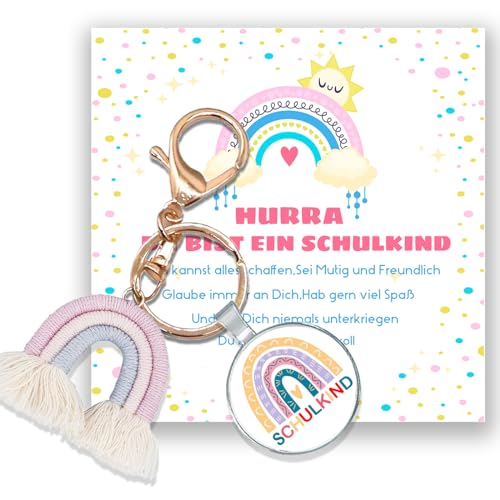 ENSTAB Einschulung Mädchen Geschenk Regenbogen Schlüsselanhänger Grußkarte Geschenkbox Einschulung Einschulungsgeschenk Mädchen und Junge (Lila) von ENSTAB