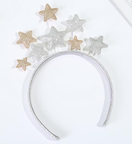 ENYACOS Haarreif Sterne Silber mit Glitzer & Gesichtstattoo Karneval – Glänzendes Sternen Stirnband für Damen, Fasching, Halloween, Starlight Kostüm, Galaxy Haarreif und Stern Accessoire (C) von ENYACOS