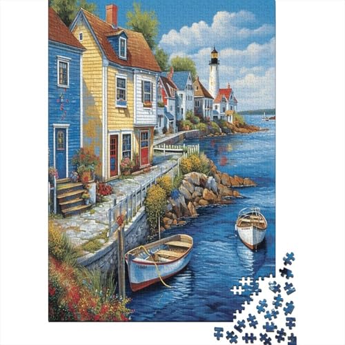 Küstenstadt Puzzle 1000 Teile,für Erwachsene, Impossible Puzzle,farbenfrohes Legespiel,GesKükenlichkeitsspiel Für Die Ganze Familie,Erwachsenenpuzzle Puzzel 1000pcs (75x50cm) von ENYISIYULO