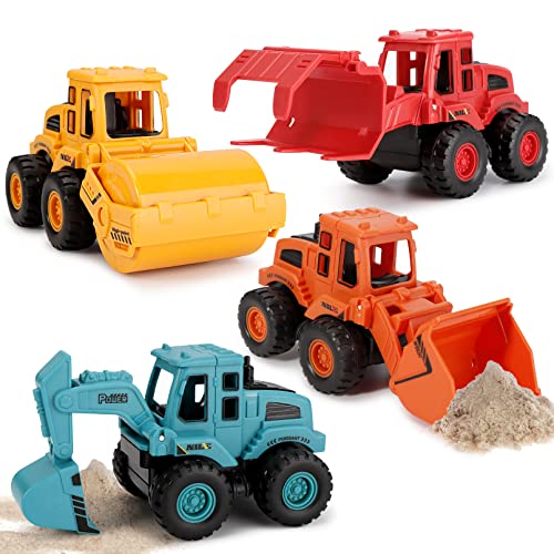 EOGRFW 4 Stück Baufahrzeuge Spielzeug,Bagger Spielzeug Auto Spielzeugautos Set,Baustellen Fahrzeuge Sandspielzeug Bagger, Minibagger Spielzeugauto für Kinder Jungen Mädchen ab 3 Jahren von EOGRFW