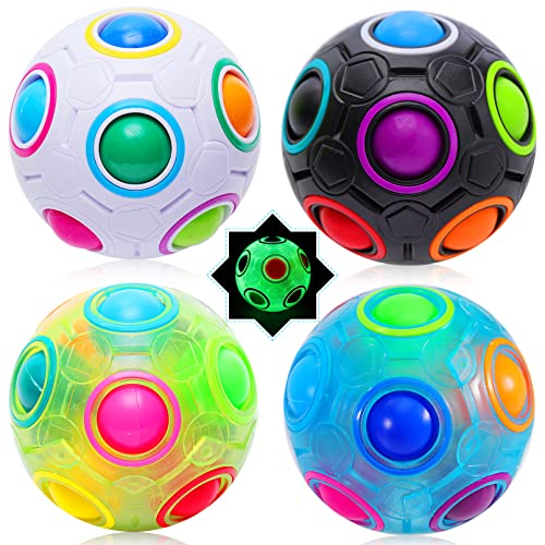 EOGRFW Regenbogenball,4 Stück Regenbogen Ball,Magic Ball Rainbow Ball,3D Puzzle Spielzeug,Geschicklichkeitsspiel für Kinder und Erwachsene ab 3 Jahren,Regenbogenball Zauberball(Schwarz+Weiß+Blau+Gelb) von EOGRFW