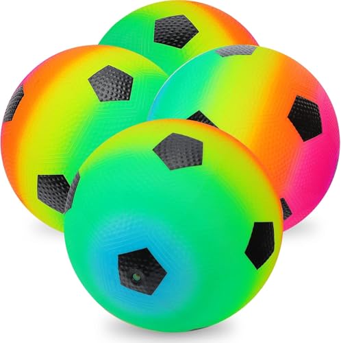 Regenbogen Spielbälle für Kinder und Erwachsene, 4 Stück mit 1 Handpumpe, Bunte Hüpfbälle Gummibälle Aufblasbare Handball Bunt (Football 4) von EOGRFW