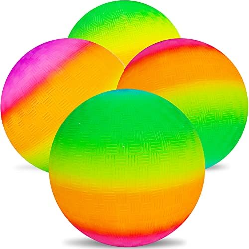 Regenbogen Spielbälle für Kinder und Erwachsene, 4 Stück mit 1 Handpumpe, Bunte Hüpfbälle Gummibälle Aufblasbare Handballbälle Bunt (4 Orange) von EOGRFW