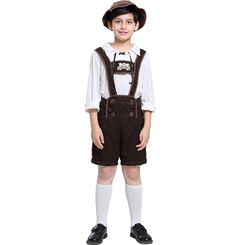 EOIKTIY 3 Stücke Kind Oktoberfest Kostüm Junge Lederhosen Shorts Junge Bier Festivals Anzug Halloween Kostüm Oktoberfest Rollenspiel Kind Feier Outfit von EOIKTIY