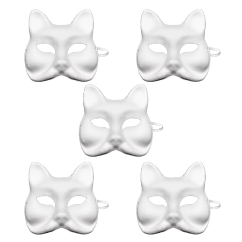 EOIKTIY 5 Stück Füchse Maske DIYs Papier Gesichtsmaske Weiß Handbemalt Leere Maske Zum Dekorieren DIYs Bemalbare Cosplays Party Versorgung Papiermaske von EOIKTIY