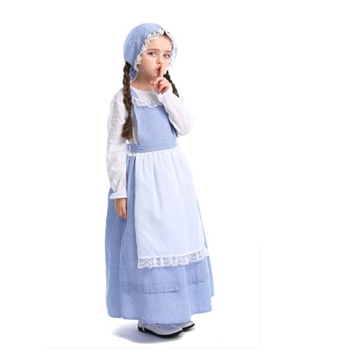 EOIKTIY Pionierinnen Kostüm Für Mädchen Kolonial Prärie Kostüm Kolonial Dorfmädchen Kostüme Laura Ingalls Pilger Kostüm Für Kinder Prairies Pilger Mädchen Kleider von EOIKTIY