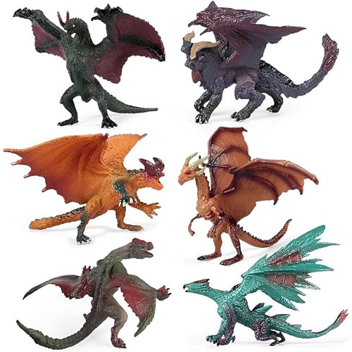 EOIVSH Drachen-Spielzeugfiguren, antike fliegende Drachen-Figuren für Jungen und Mädchen, mythische Actionfigur, Kinderspielzeug, Kuchendekoration und Partygeschenke, 6 Stück von EOIVSH