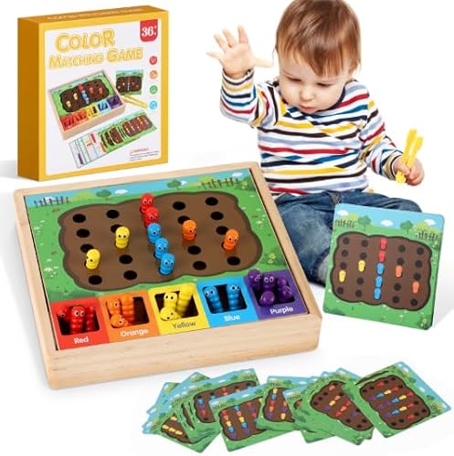 EOJDDPA 25-teiliges Montessori Insekten Holzspielzeug Set ab 2 Jahren | Farberkennung & Gedächtnistraining für Kinder | Sortierspiel mit 5 Farben & 16 Sortierkarten | Lernspielzeug von EOJDDPA