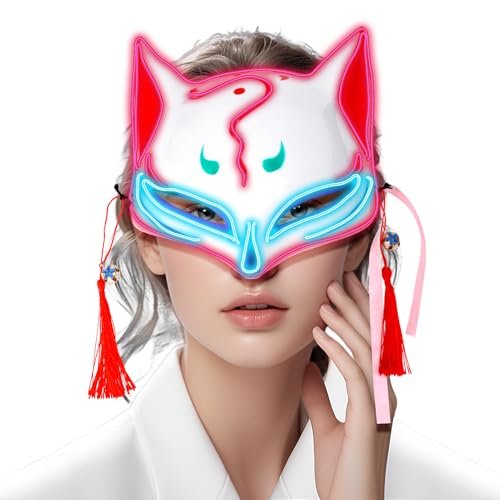 EOJDDPA LED Maske, leuchtende Maske für Kostümpartys und Cosplays, 3 Beleuchtungsmodi für Squid Game Masken, Maskenball und Veranstaltungen, Karneval Dekorationen Venezianische Maske (FOX) von EOJDDPA