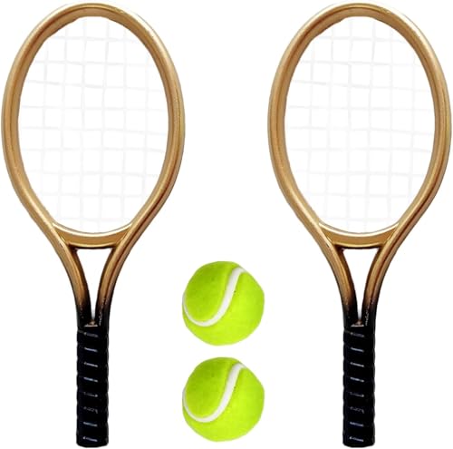 EONANT 1:12 Mini Tennisschläger und Ball Set, Puppenhaus Miniatur Szene Zubehör Tennis Kuchen Topper,Pack von 2 (Gold) von EONANT