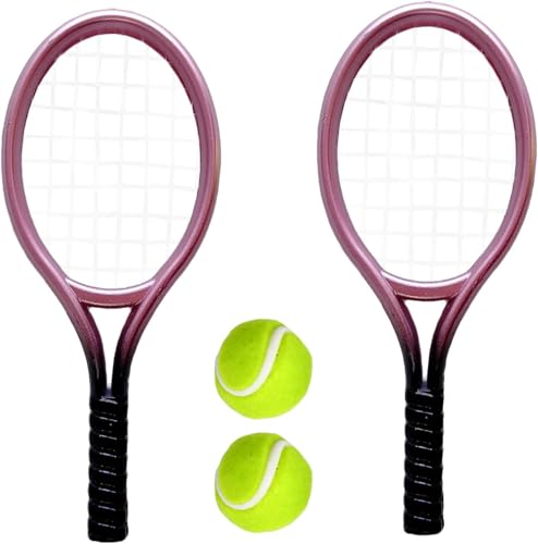 EONANT 1:12 Mini Tennisschläger und Ball Set, Puppenhaus Miniatur Szene Zubehör Tennis Kuchen Topper,Pack von 2 (Rosa) von EONANT