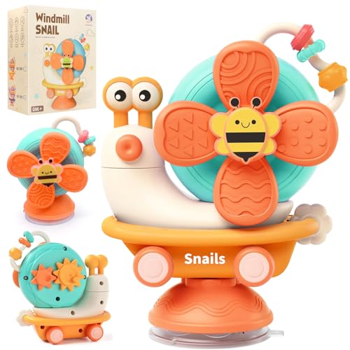 EOPUOZS Saugnapf Spielzeug Baby für Hochstuhl, Baby Spinner mit Saugnapf, Sensorik Montessori Spielzeug ab 6 Monate, Geschenk für Jungen Mädchen 7 8 9 10 11 12 Monate (Orange) von EOPUOZS