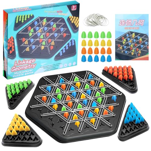 EOPUOZS Triggle Spiel, Geometrisches Schachspiel für 2-4 Personen, Chain Triangle Chess Game für Kinder und Erwachsene, Chain Triangle Orbito Gummibänder Brettspiele (L) von EOPUOZS