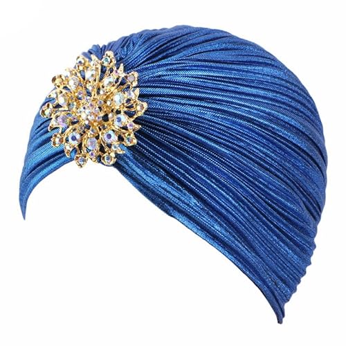 EORUBE Damen Turban Hut mit Kristall Brosche Exotisch Indischer Turban Hut 1920s Damen Fasching Kostüm Accessoires (Brosche Stil 1 - Blau) von EORUBE